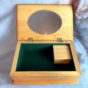 Vintage Wooden Felt Lined Musical Jewelry Box With Mirror